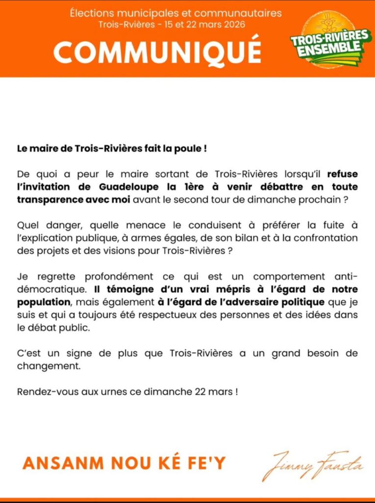 Communiqué Jimmy Fausta refus participation Jean-Louis Francisque débat télévisé